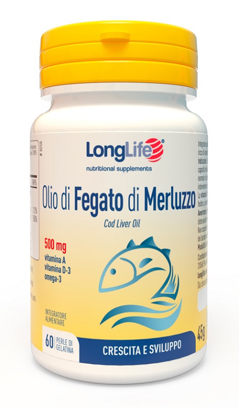 LONGLIFE OLIO FEGATO MERLUZZO 500 MG 60 PERLE IN GELATINA - pharmaonline24.it