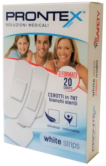 CEROTTO PRONTEX WHITE STRIPS IN TESSUTO NON TESSUTO BIANCO STERILE 3 FORMATI 20 PEZZI - pharmaonline24.it