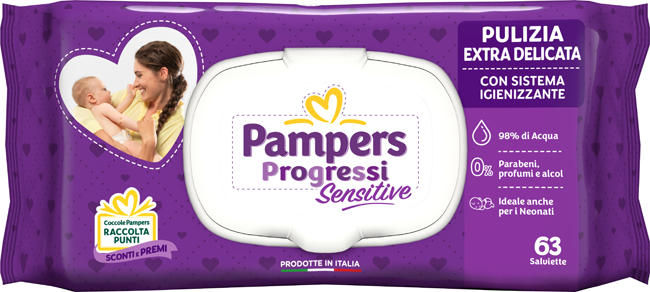 PAMPERS PROGRESSI SALVIETTE SENSITIVE ALOE RICARICA 63 PEZZI - pharmaonline24.it