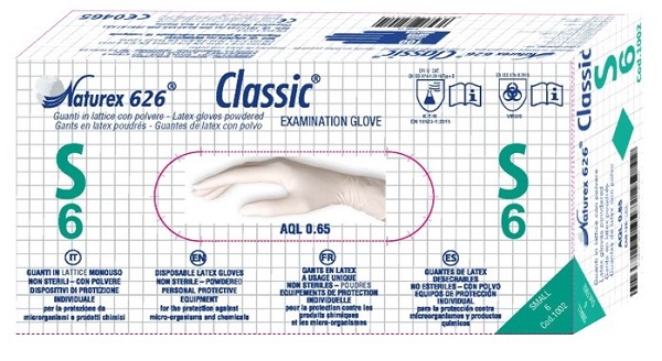 GUANTO IN LATTICE MONOUSO NON STERILE CON POLVERE NATUREX 626 CLASSIC MISURA SMALL 100 PEZZI - pharmaonline24.it