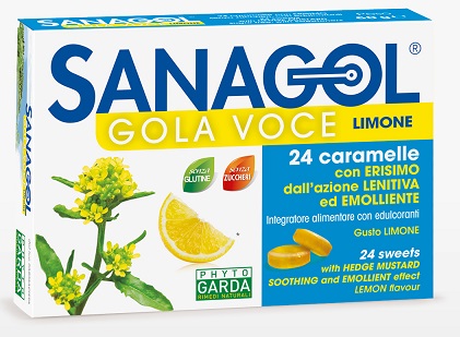 SANAGOL GOLA VOCE SENZA ZUCCHERO LIMONE 24 CARAMELLE - pharmaonline24.it