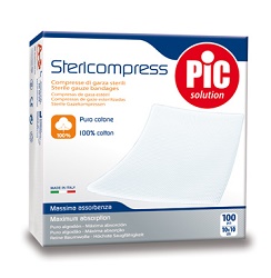 GARZA COMPRESSA IDROFILA PIC 10X10CM 4 STRATI 2 BUSTE 25 PEZZI FUSTELLA - pharmaonline24.it