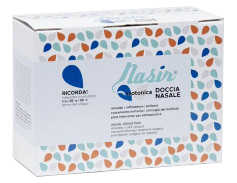 NASIR LAVAGGIO NASALE SOLUZIONE FISIOLOGICA ISOTONICA STERILE SCATOLA CON 4 SACCHE 500ML 4 BLISTER 1 VENTOSA - pharmaonline24.it