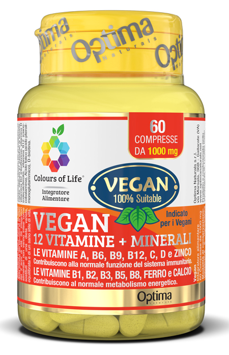 COLOURS OF LIFE VEGAN 12 VITAMINE + 3 MINERALI 60 COMPRESSE - pharmaonline24.it