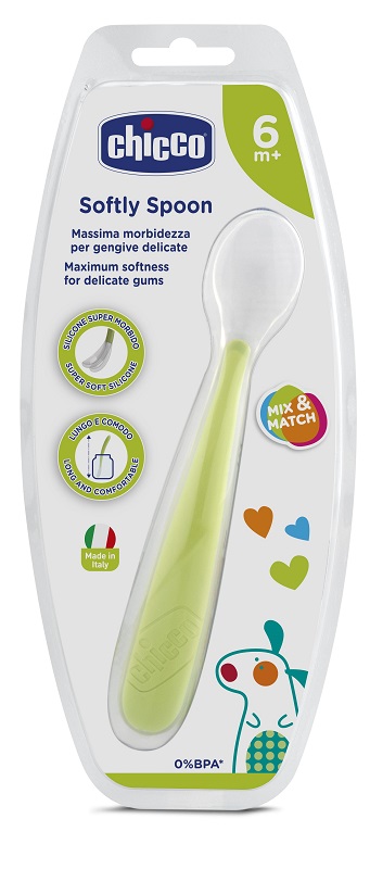 CHICCO CUCCHIAIO MORBIDO SILICONE 6M+ VERDE UP - pharmaonline24.it