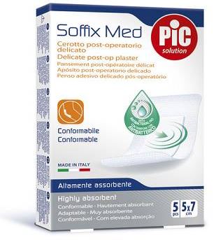 CEROTTO PIC SOFFIX MED IN TNT CON TAMPONE CENTRALE ASSORBENTE STERILE MONOUSO 5X7 CM ANTIBATTERICO 5 PEZZI - pharmaonline24.it