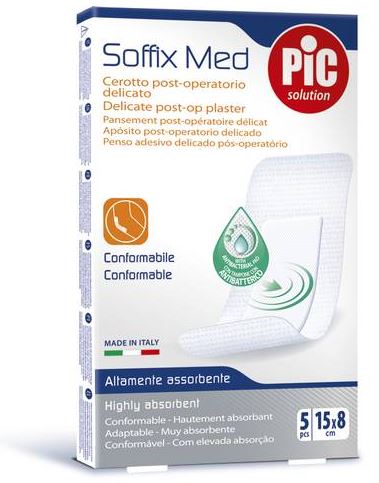 CEROTTO PIC SOFFIX MED IN TNT CON TAMPONE CENTRALE ASSORBENTE STERILE MONOUSO 15X8 CM ANTIBATTERICO 5 PEZZI - pharmaonline24.it