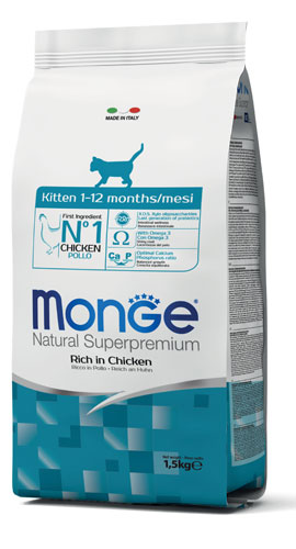 MONGE NATURAL SUPERPREMIUM SECCO GATTO KITTEN 1/12 MONTHS 1,5 KG - pharmaonline24.it