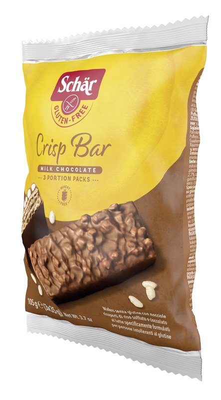 SCHAR CRISP BAR WAFERS CON NOCCIOLE RICOPERTI DI RISO SOFFIATO E CIOCCOLATO AL LATTE 3 PORZIONI DA 35 G - pharmaonline24.it