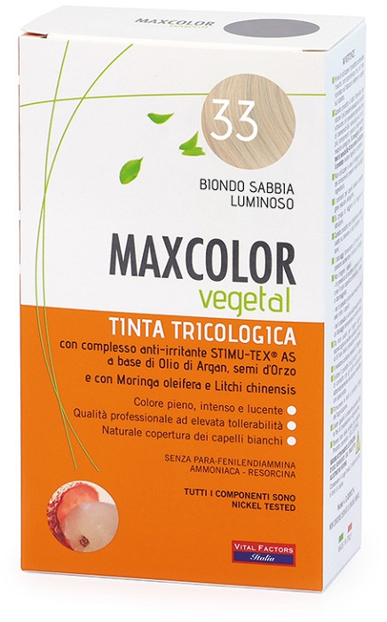 MAXCOLOR VEGETAL TINTA TRICOLOGICA 33 BIONDO SABBIA LUMINOSO 140 ML - pharmaonline24.it