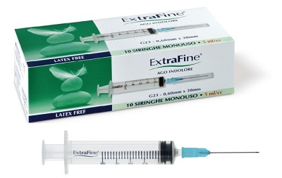 SIRINGA EXTRAFINE 5 ML GAUGE 23 0,60X30MM 10 PEZZI - pharmaonline24.it