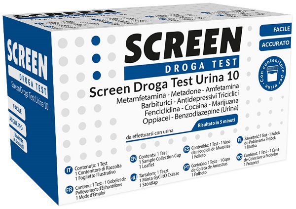 SCREEN DROGA TEST 10 DROGHE TEST ANTIDROGA CON CONTENITORE URINA - pharmaonline24.it