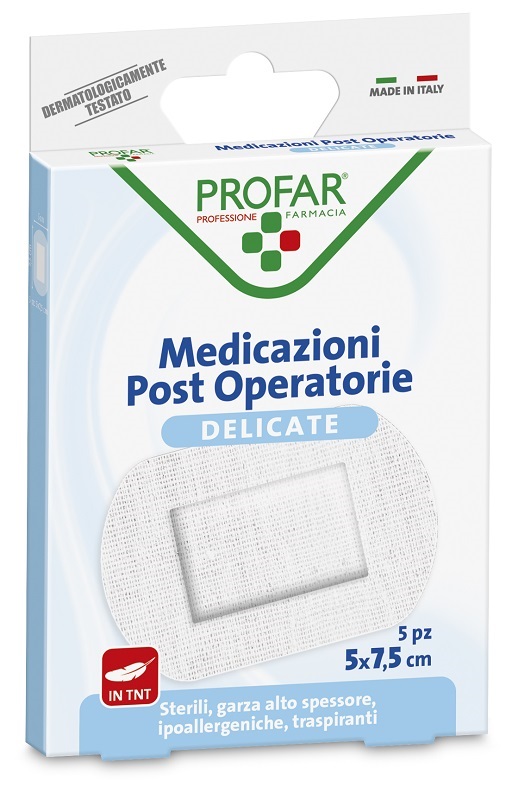 MEDICAZIONE POST OPERATORIA STERILE GARZA ANTIADERENTE 5X7,5 CM 5 PEZZI PROFAR - pharmaonline24.it
