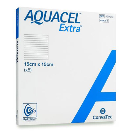 MEDICAZIONE IN TECNOLOGIA HYDROFIBER IN CARBOSSIMETILCELLULOSA SODICA E CELLULOSA RIGENERATA AQUACEL EXTRA 15X15 CM 5 PEZZI - pharmaonline24.it