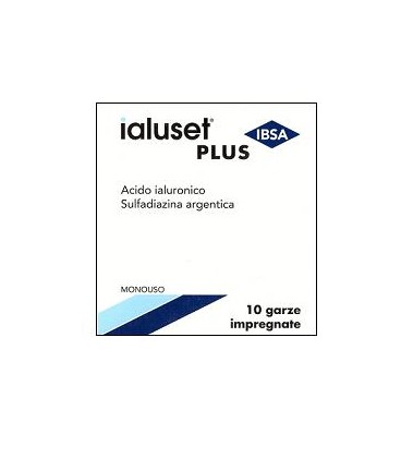 GARZA IALUSET PLUS IMPREGNATA DI CREMA DI ACIDO IALURONICO 0,05%, DI SULFADIAZINA ARGENTICA 1%, MACROGOL, GLICEROLO E ACQUA 10 X 10 CM 10 PEZZI - pharmaonline24.it