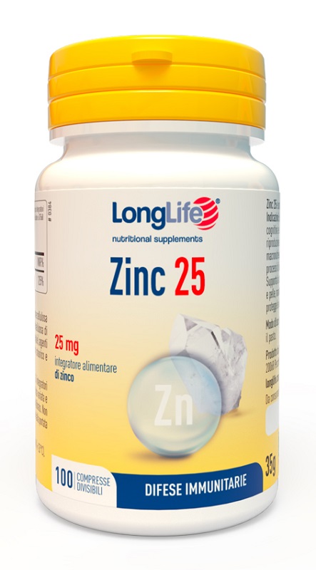 LONGLIFE ZINC 25 MG 100 COMPRESSE DIVISIBILI - pharmaonline24.it