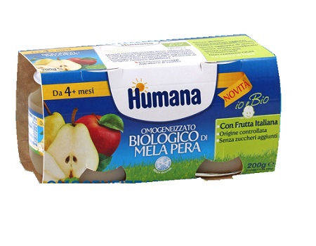 HUMANA OMOGENEIZZATO MELA/PERA BIO 2 VASETTI 100 G - pharmaonline24.it