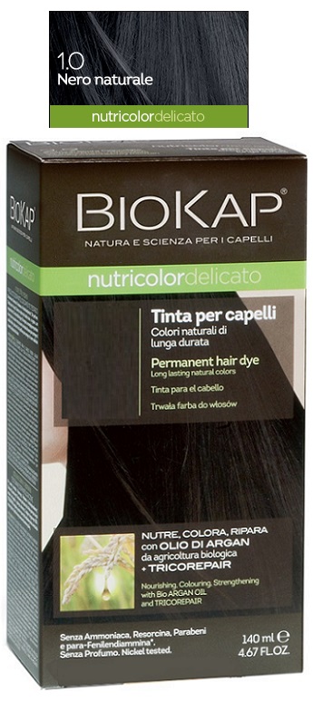 BIOKAP NUTRICOLOR DELICATO 1,0 NERO NATURALE TINTA TUBO + FLACONE - pharmaonline24.it