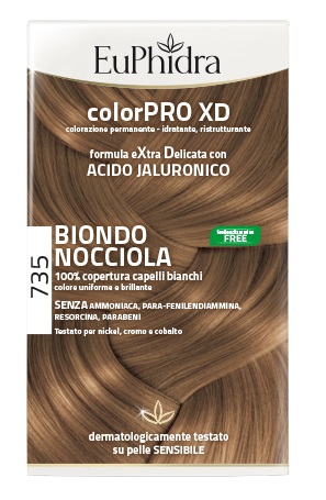 EUPHIDRA COLORPRO XD 735 BIONDO NOCCIOLA GEL COLORANTE CAPELLI IN FLACONE + ATTIVANTE + BALSAMO + GUANTI - pharmaonline24.it