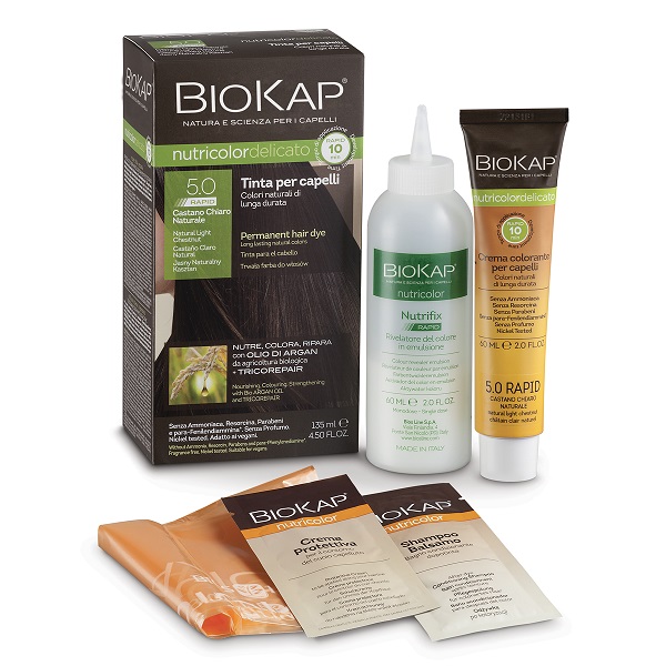 BIOS LINE  BIOKAP NUTRICOLOR DELICATO RAPID TINTA 5,0 CASTANO CHIARO NATURALE 135 ML - pharmaonline24.it