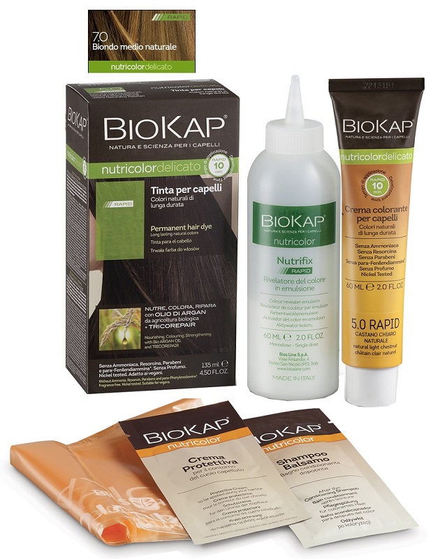 BIOS LINE  BIOKAP NUTRICOLOR DELICATO RAPID TINTA 7,0 BIONDO MEDIO NATURALE 135 ML - pharmaonline24.it