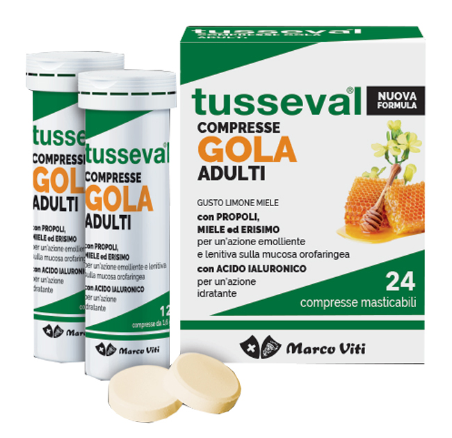 TUSSEVAL GOLA ADULTI 24 COMPRESSE MASTICABILI LIMONE E MIELE - pharmaonline24.it