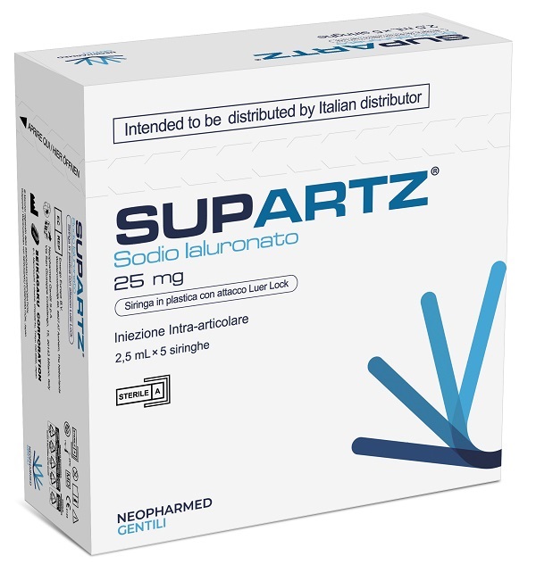 SIRINGA PRERIEMPITA INTRA-ARTICOLARE SUPARTZ ACIDO IALURONICO 25 MG 2,5 ML 5 PEZZI - pharmaonline24.it