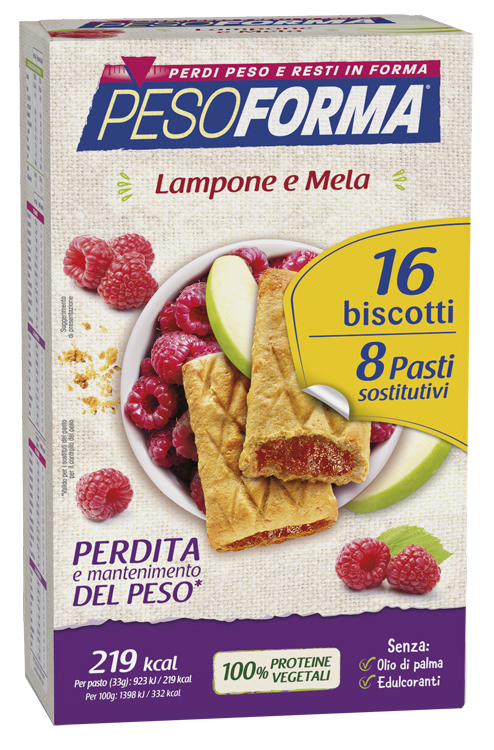 PESOFORMA BISCOTTI LAMPONE E MELA 16 BISCOTTI X 33G 8 PASTI SOSTITUTIVI - pharmaonline24.it