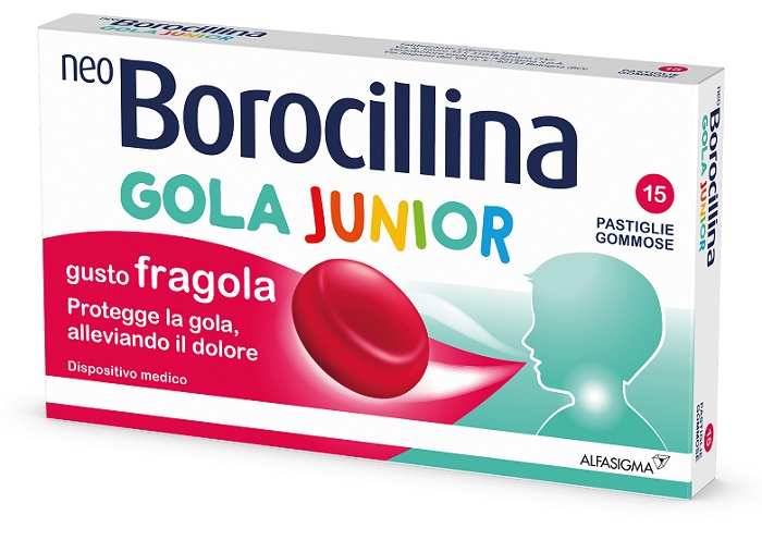 NEOBOROCILLINA GOLA JUNIOR 15 PASTIGLIE GUSTO FRAGOLA - pharmaonline24.it