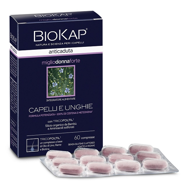 BIOKAP ANTICADUTA MIGLIO DONNA FORTE CON TRICOFOLTIL 60 COMPRESSE - pharmaonline24.it