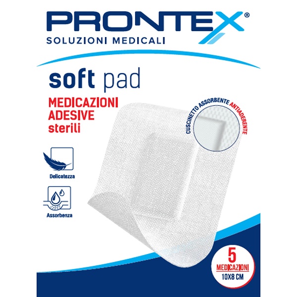MEDICAZIONE ADESIVA STERILE PRONTEX SOFT PAD 10X8 CM 5 PEZZI - pharmaonline24.it