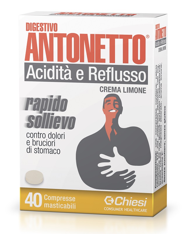 DIGESTIVO ANTONETTO ACIDITA' E REFLUSSO CREMA AL LIMONE 40 COMPRESSE MASTICABILI - pharmaonline24.it