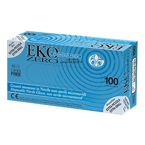 GUANTO MONOUSO IN NITRILE BLU SUPERFICIE MICRORUVIDA EKO ZERO PW SENZA POLVERE MISURA 8 MEDIUM 100 PEZZI - pharmaonline24.it
