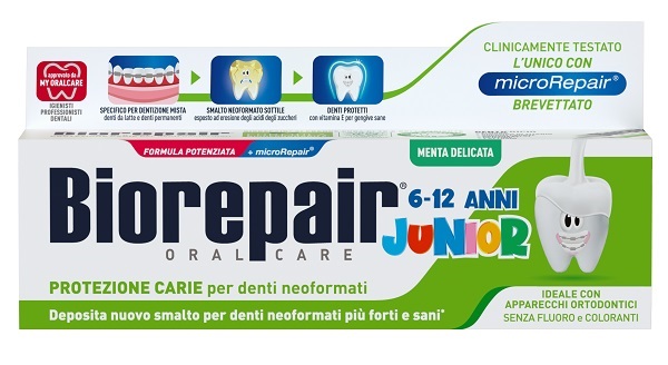 BIOREPAIR ORAL CARE JUNIOR 6-12 ANNI DENTIFRICIO PROTEZIONE ANTI CARIE SMALTO NEOFORMATO ALLA MENTA DELICATA 75 ML - pharmaonline24.it