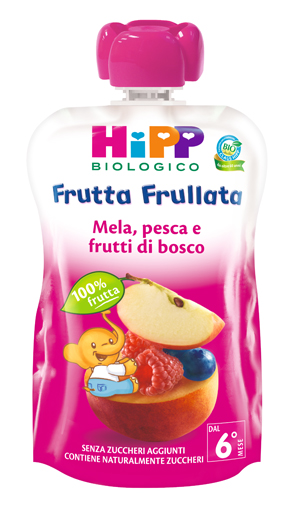 HIPP BIO FRUTTA FRULLATA MELA PESCA FRUTTI DI BOSCO 90 G - pharmaonline24.it
