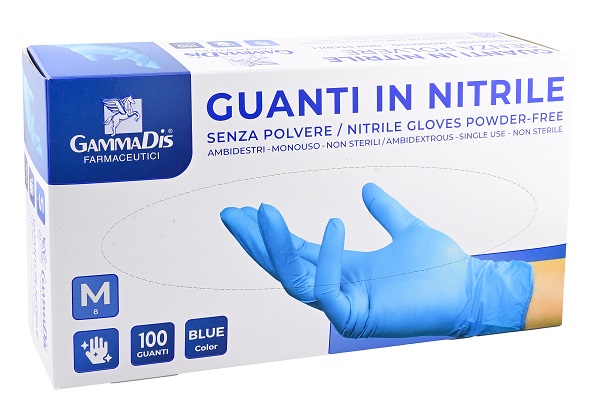 GUANTI NITRILE SENZA POLVERE MEDIUM 100 PEZZI GAMMADIS - pharmaonline24.it