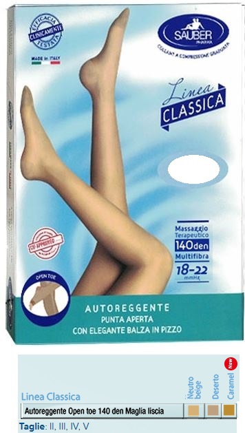 SAUBER AUTOREGGENTE OPEN TOE MAGLIA LISCIA 140 DEN COLORE NEUTRO BEIGE TAGLIA 2 LINEA CLASSICA - pharmaonline24.it