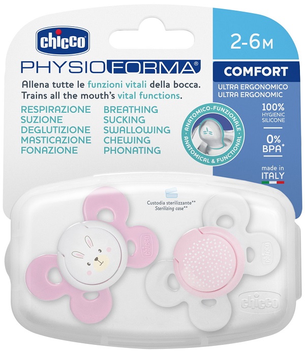 CHICCO SUCCHIETTO COMFORT GIRL SILICONE 2-6 MESI 2 PEZZI - pharmaonline24.it