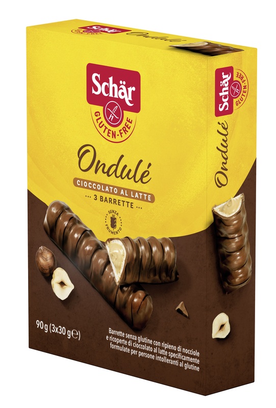 SCHAR ONDULE' BARRETTE CON RIPIENO DI NOCCIOLE RICOPERTE DI CIOCCOLATO AL LATTE 3 PORZIONI DA 30 G - pharmaonline24.it