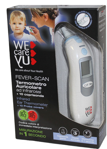 TERMOMETRO AURICOLARE WECAREYU FEVER-SCAN AD INFRAROSSI CON 10 COPRISONDA - pharmaonline24.it