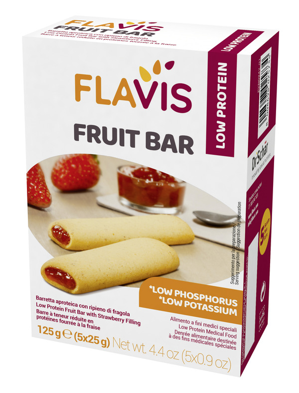 FLAVIS FRUIT BAR BARRETTA APROTEICA CON RIPIENO DI FRAGOLA 5 PEZZI DA 25 G - pharmaonline24.it