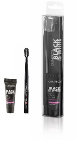 CURAPROX BLACK IS WHITE DENTIFRICI SBIANCANTI 1 DENTIFRICIO DA 10ML + 1 SPAZZOLINO - pharmaonline24.it
