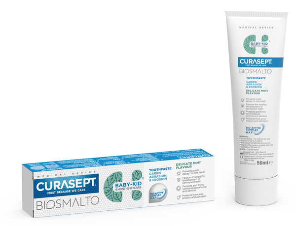 CURASEPT BIOSMALTO DENTIFRICIO BABY KID MENTA CARIE ABRASIONE & EROSIONE 50 ML - pharmaonline24.it