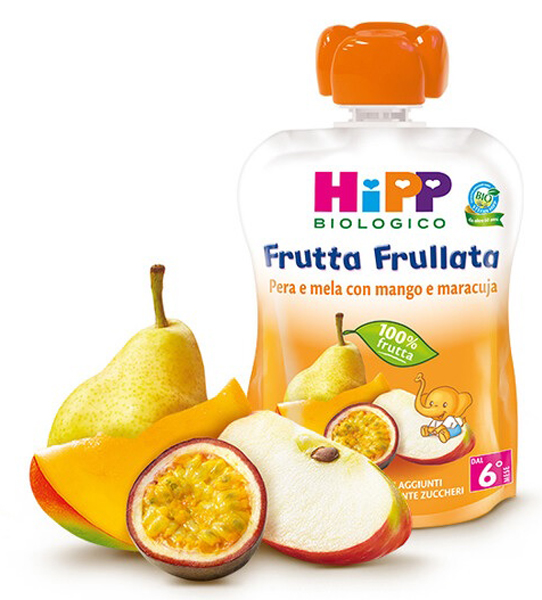 HIPP BIO FRUTTA FRULLATA PERA/MELA CON MANGO E MARACUJA 90 G - pharmaonline24.it