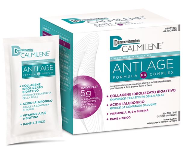 DERMOVITAMINA CALMILENE ANTIAGE IA A BASE DI COLLAGENE E ACIDO IALURONICO POLVERE 30 BUSTINE GUSTO VANIGLIA - pharmaonline24.it