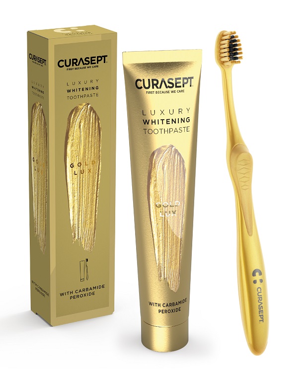 CURASEPT GOLD LUXURY WHITENING DENTIFRICIO 75 ML + SPAZZOLINO - pharmaonline24.it