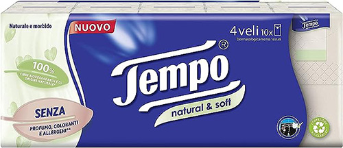 TEMPO FAZZOLETTI NATURAL&SOFT 10 PEZZI DA 9 FAZZOLETTI - pharmaonline24.it