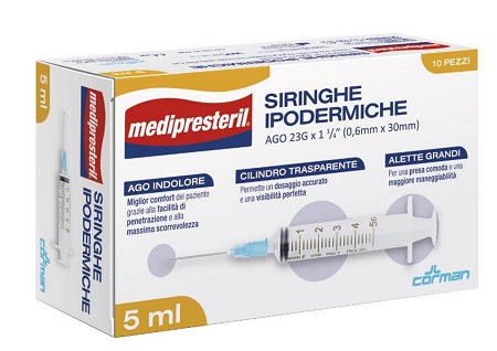 SIRINGA IPODERMICA MEDIPRESTERIL AGO 23 GAUGE 1 1/4 0,5X30MM 5 ML 10 PEZZI - pharmaonline24.it