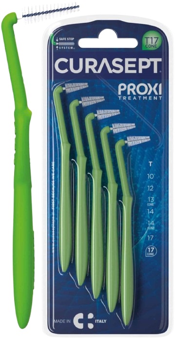 SCOVOLINO CURASEPT PROXI ANGLE MISURA T17 CONICO ISO 5 VERDE DIAMETRO 1,7 MM 5 PEZZI - pharmaonline24.it