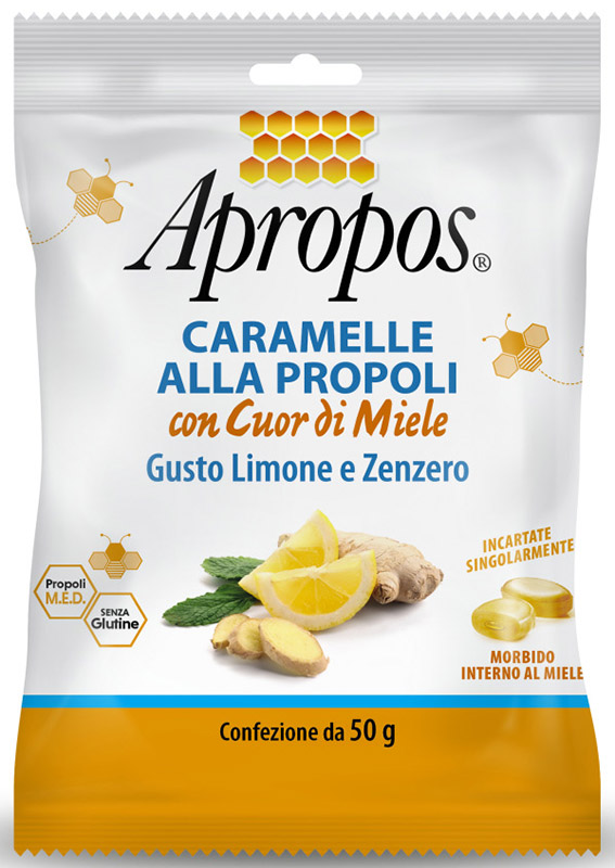 APROPOS CARAMELLE DURE LIMONE/ZENZERO CUOR DI MIELE 50 G - pharmaonline24.it